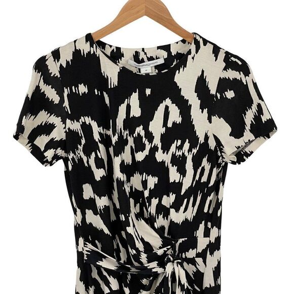 Diane Von Furstenberg Zoe 100% Silk Sheath Dress Flower Ikat Black Ivory Size 10 - Picture 5 of 14
